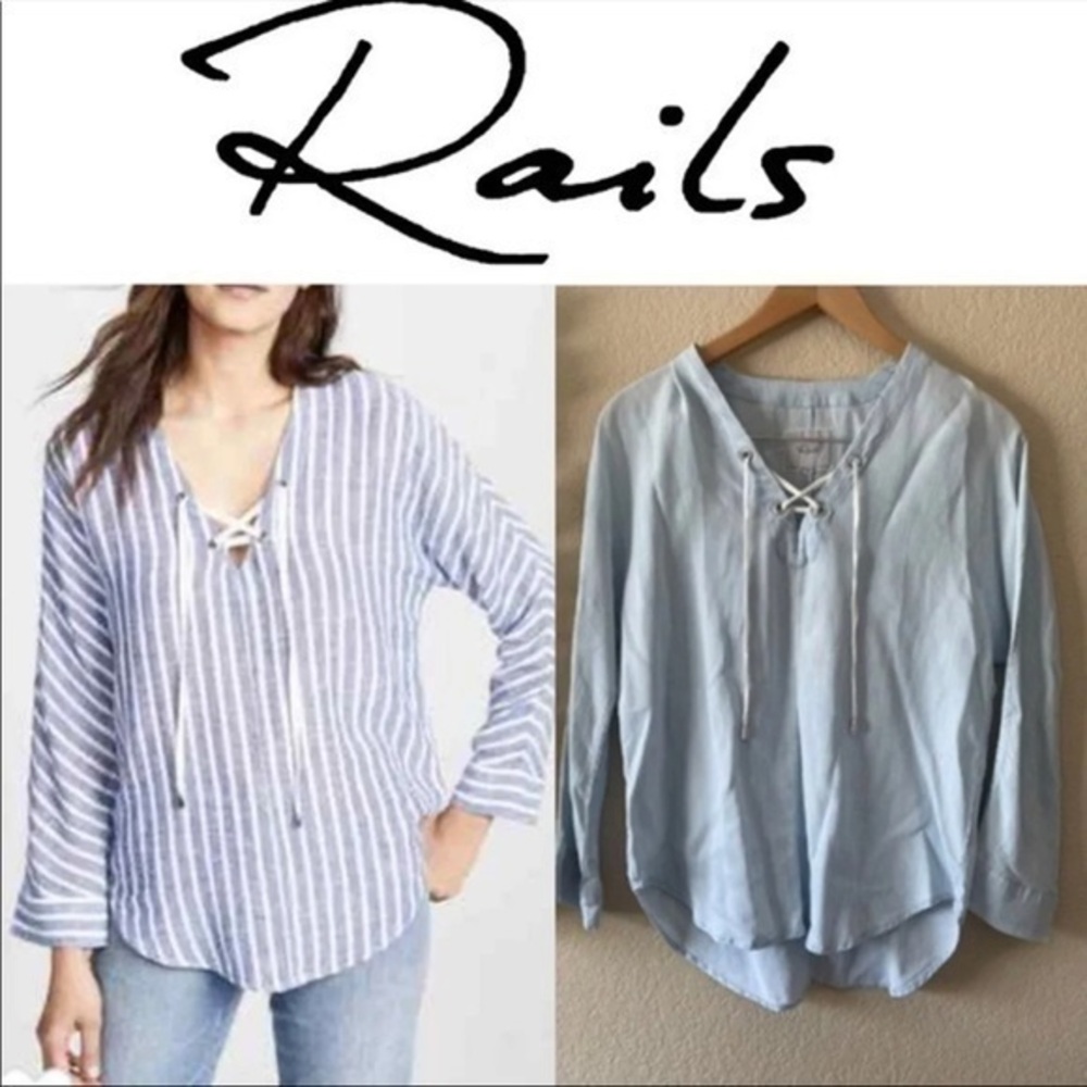 Rails Blue and White Striped Blouse